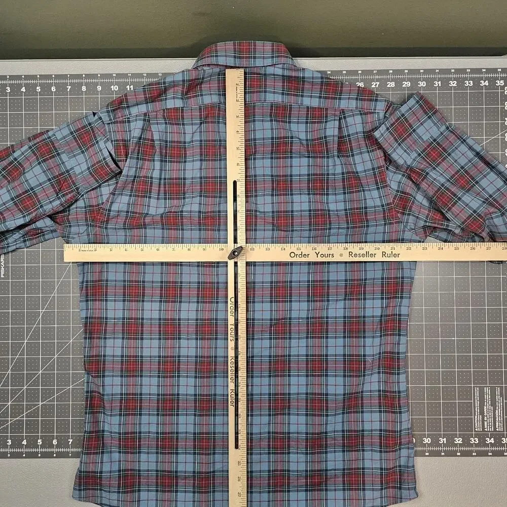 Polo Ralph Lauren Shirt Large Blue Plaid Slim Fit Stretch Preppy Academia Ivy